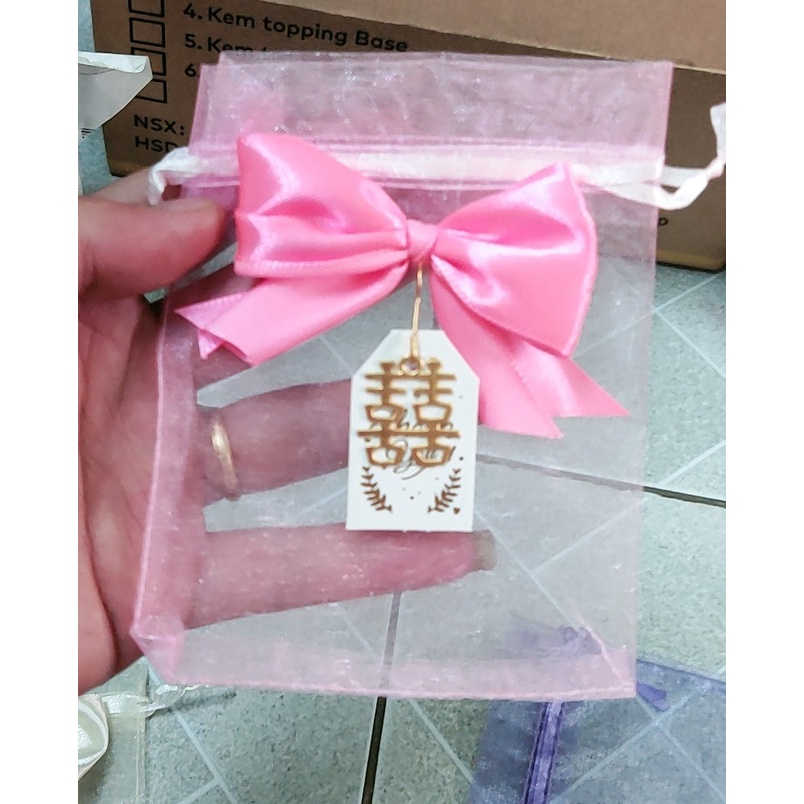 Túi vải voan có nơ kèm logo chữ thank you