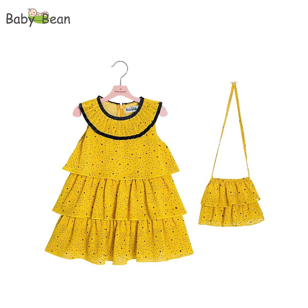 Đầm Voan 3 Tầng Cổ Dập Ly Họa Tiết Ngôi Sao Bé Gái BabyBean (kèm Túi cùng Màu)