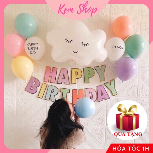 Set Trang Trí Sinh Nhật Hàn Quốc Màu Pastel Dễ Thương [Tặng Kèm BƠM &amp; BĂNG DÍNH] - Kemshop K30