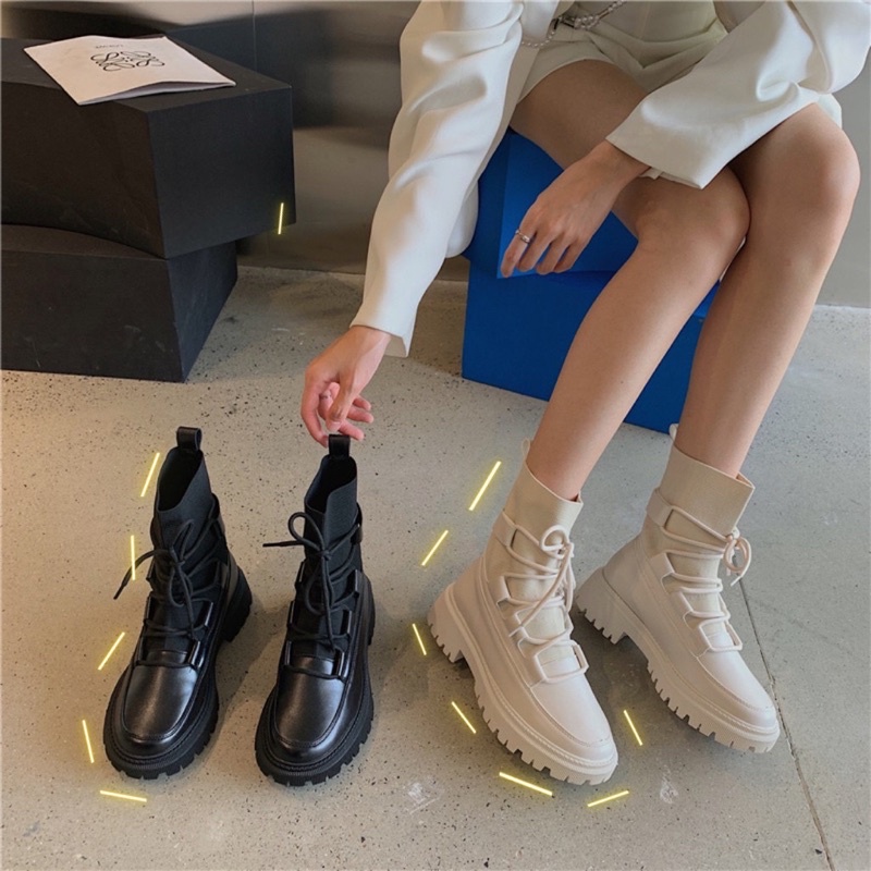 Giày Boot cổ thun màu trắng