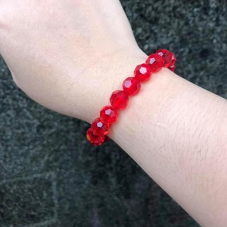  VÒNG TAY PHA LÊ ĐỎ CẮT GIÁC HẠT 10LY