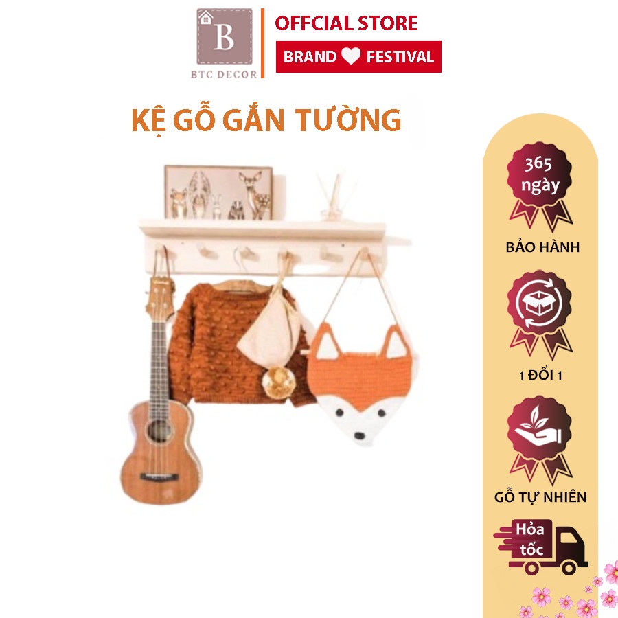 Móc Gỗ Gắn Tường Gỗ Thông BTC DECOR - Kích Thước 10 x 8 x 45cm - Bảo Hành 12 Tháng