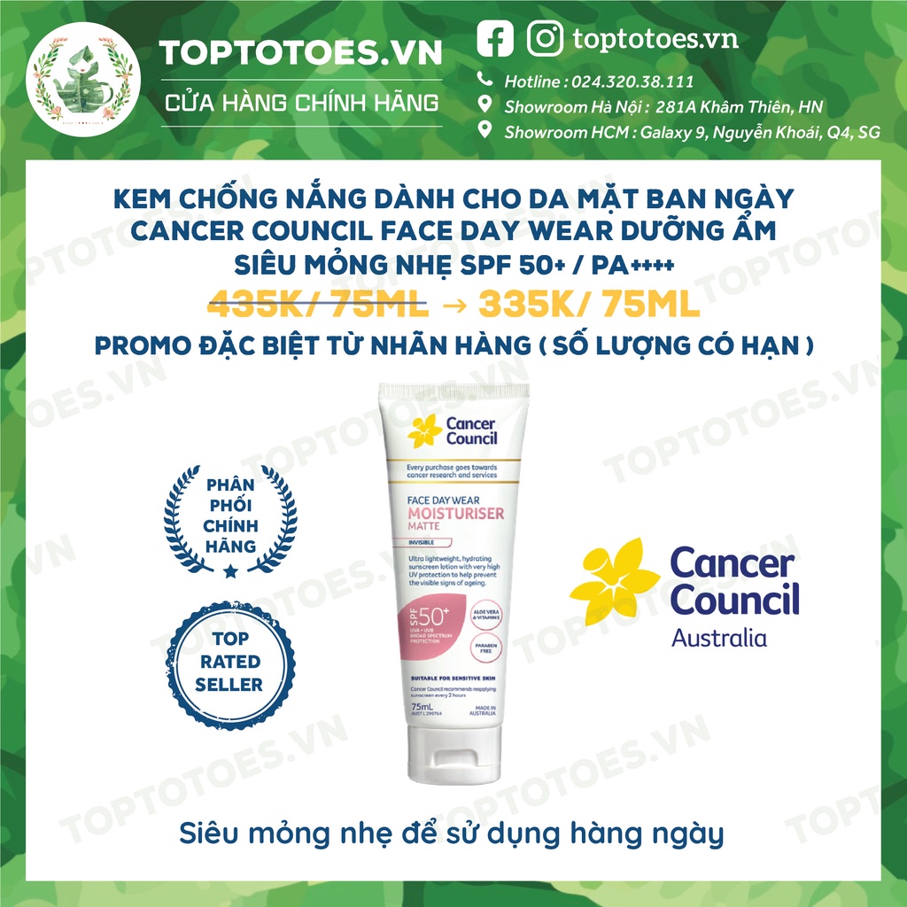 Kem chống nắng Cancer Council Face Day Wear Invisible SPF 50+/ PA ++++ dành cho da mặt hàng ngày