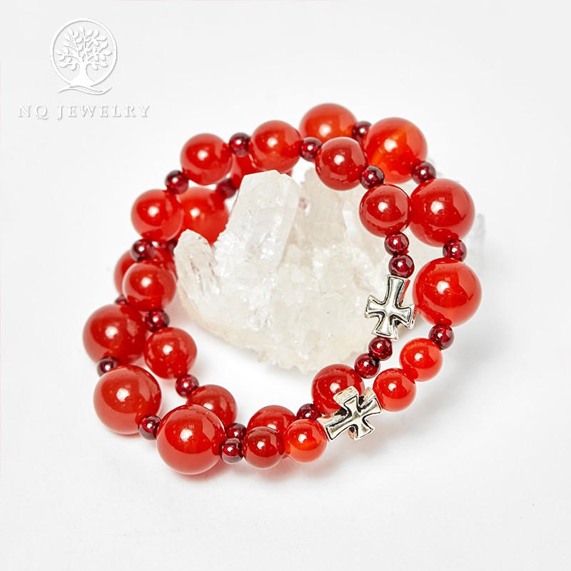 Cặp Vòng Mân Côi - Chuỗi Mân Côi Mẹ Và Bé Mã Não Đỏ Lớn 52mm, Nhỏ 40mm - NQ Jewelry