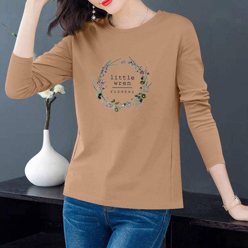 Áo thun cotton tay dài cổ tròn plus size cho phụ nữ trung niên