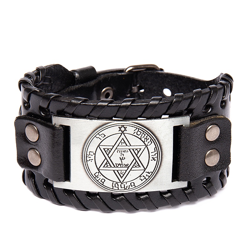 Vòng Tay Da Mặt Hình Lục Giác Phong Cách Bắc Âu Cho Nam