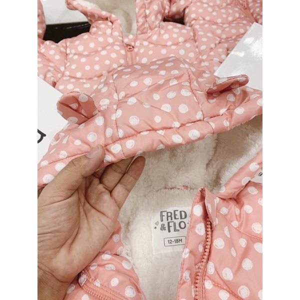 Áo khoác chấm bi hồng lót lông dư xịn bé gái