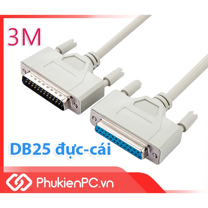 Dây cáp COM DB25 Đực sang DB25 Cái, dài 3M nối thẳng (male to female) cho máy công nghiệp, thiết bị điện tử, máy in LPT