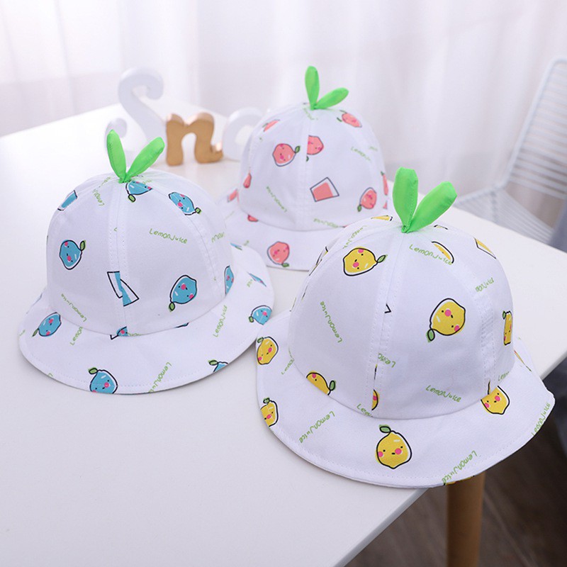 [Mã FASHIONCB264 giảm 10K đơn bất kỳ] Printed Bean Sprouts Sunbath Hat For Baby Girl Cute Flat-edge Fisherman Hat