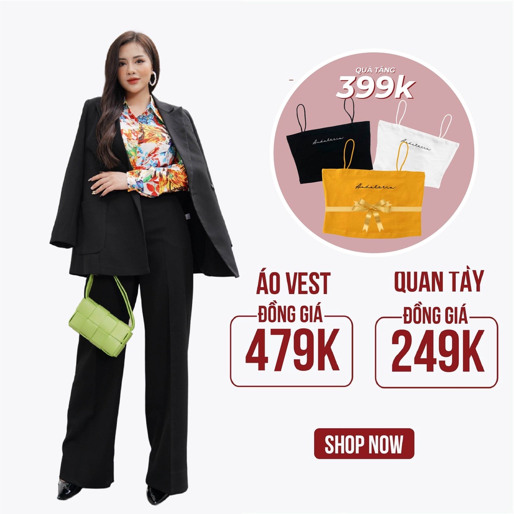 Áo vest nữ dáng dài phối quần ống suông VENUSSECRET
