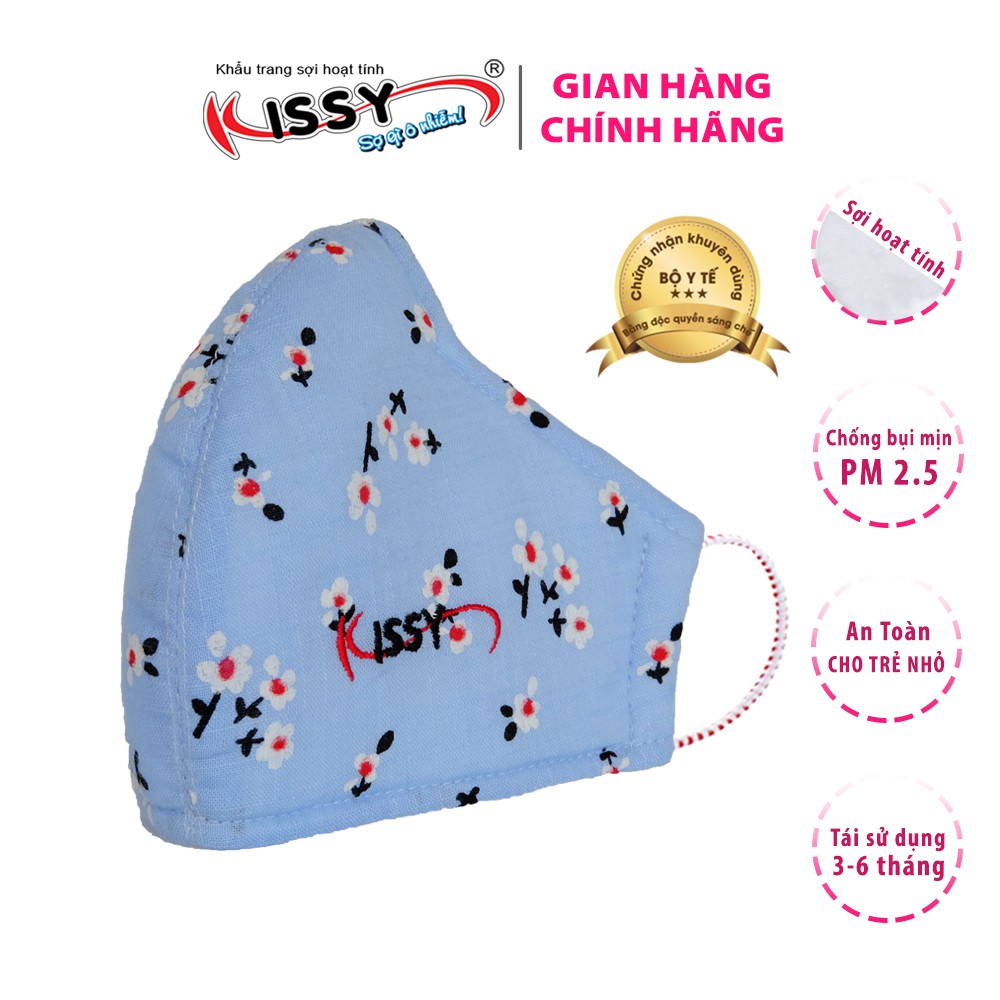 Khẩu Trang Kissy Người Lớn Cho Nữ Size M Mẫu Hoa Đào Xanh, Chống Bụi Mịn Hiệu Quả