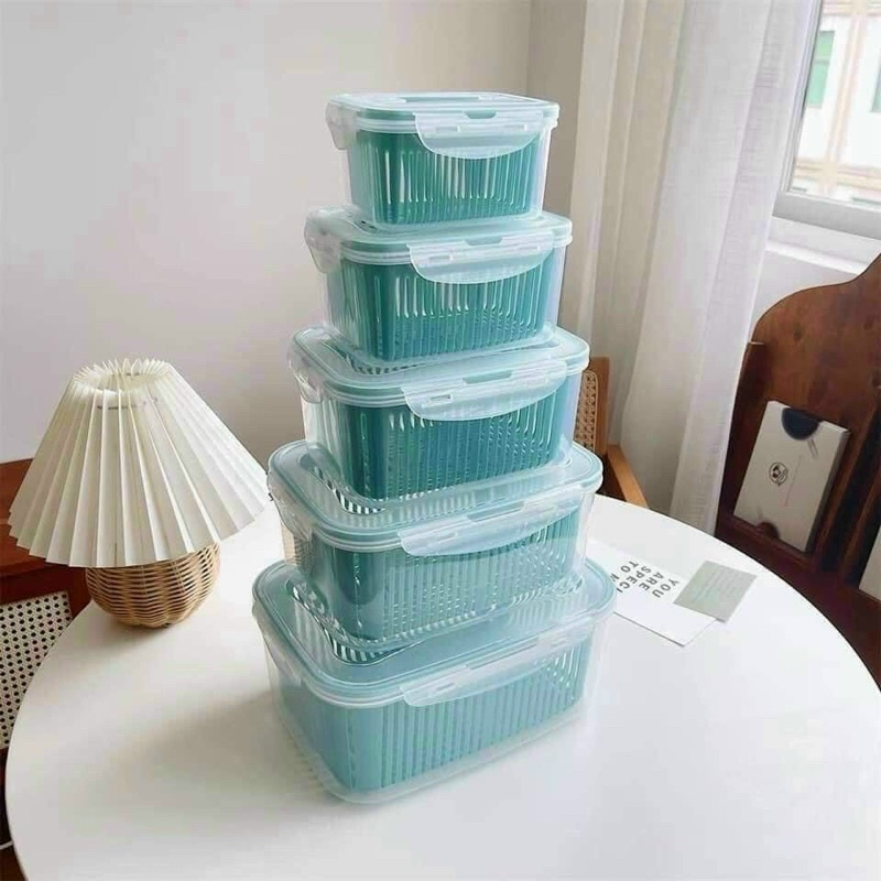 (riêu SET 5 Hộp Đựng Đồ, Thực Phẩm Bảo Quản Tủ Lạnh Đa Năng Có Nắp Đậy Cao Cấp - QUÀ TẶNG HẤP DẪN