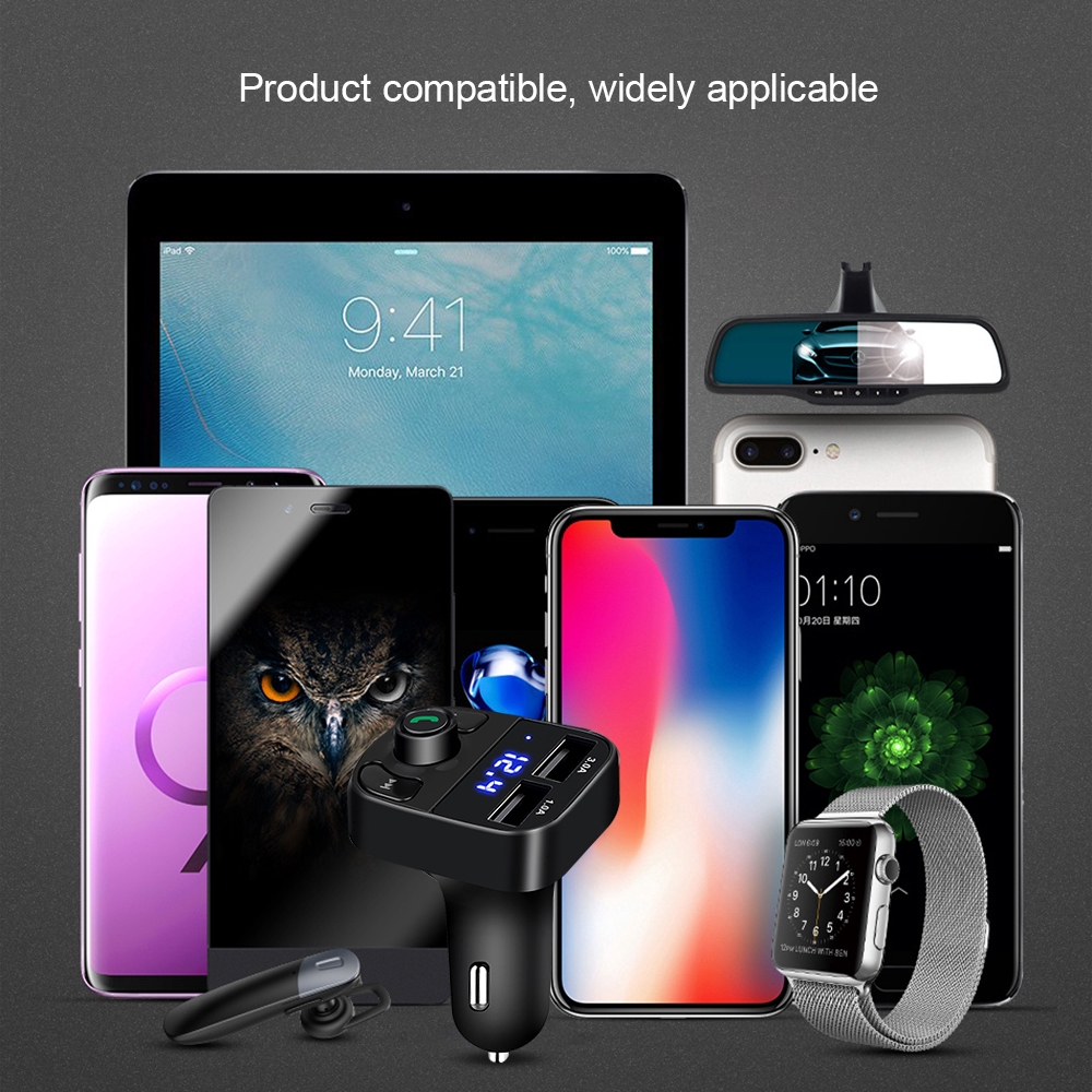 Thiết bị thu phát Bluetooth phát nhạc và đài FM với 2 cổng sạc USB cho xe hơi