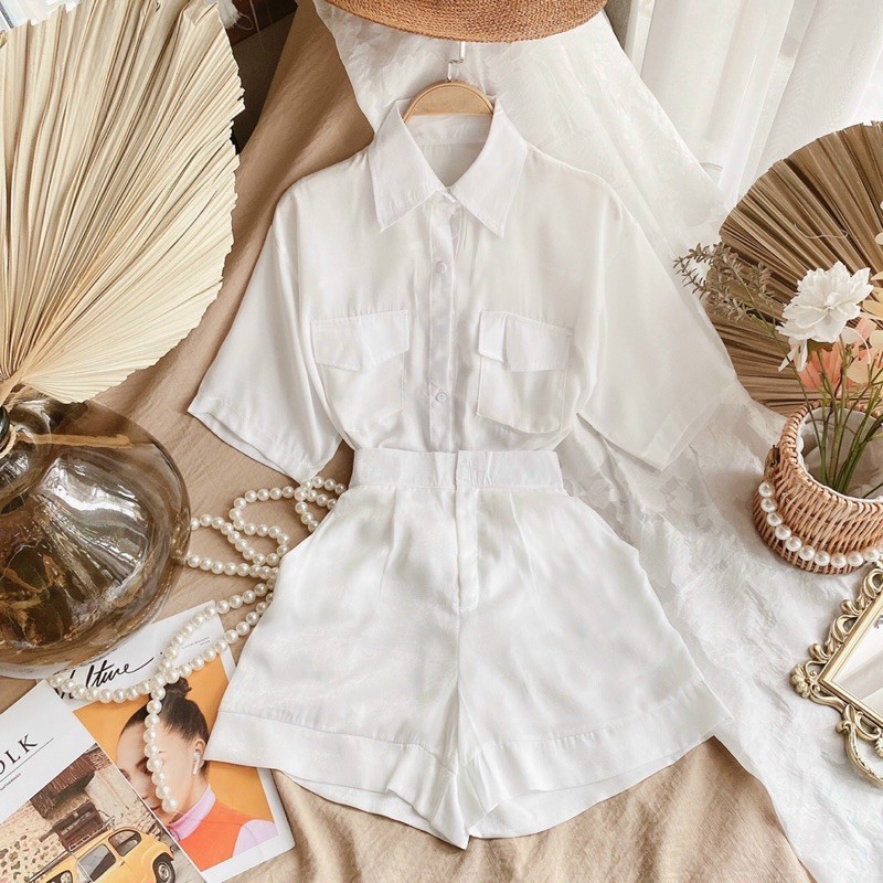 SÉT SOMI TRẮNG 2 TÚI SHORT🌼có video thật🌷chuẩn hàng shop SET8616