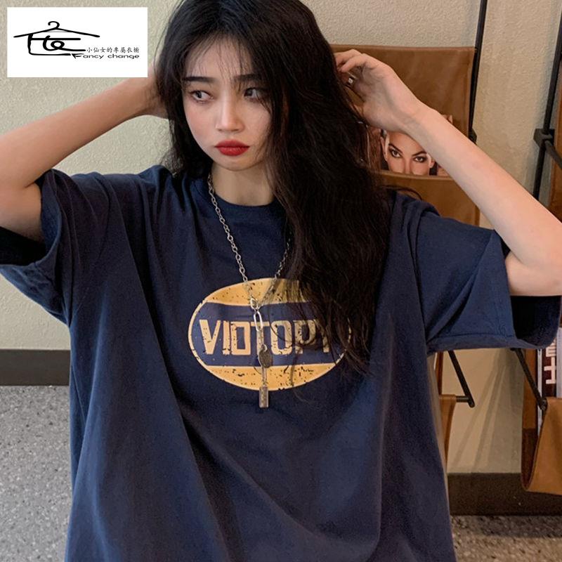 Áo Thun 100% Cotton Nguyên Chất Tay Ngắn Dáng Rộng Phong Cách Retro Hồng Kông Cho Nữ