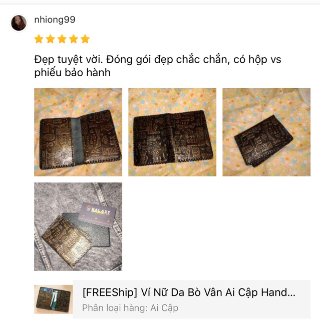 [FREEShip] Ví Nam Nữ Da Bò Vân Ai Cập Handmade Cao Cấp Galaxy Store GVM10