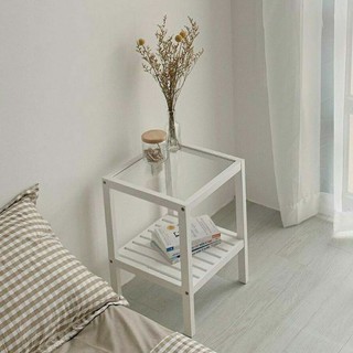 Tab Đầu Giường Mặt Kính Bằng Gỗ Thông Xuất Khẩu ( Màu Trắng)