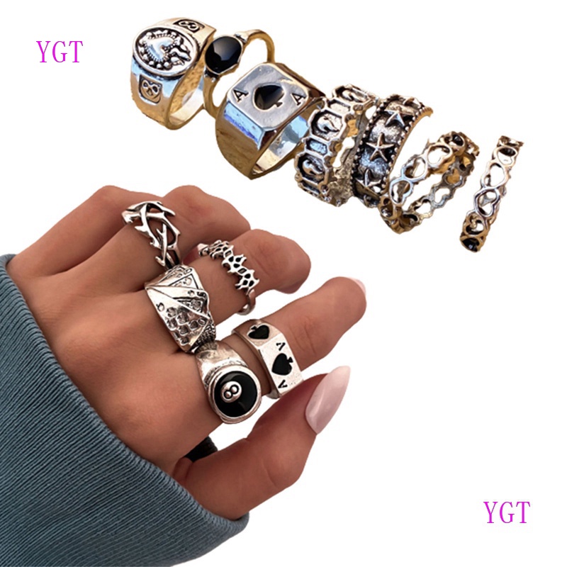 Set 5/7 nhẫn đeo tay kim loại phong cách Hàn Quốc thời trang