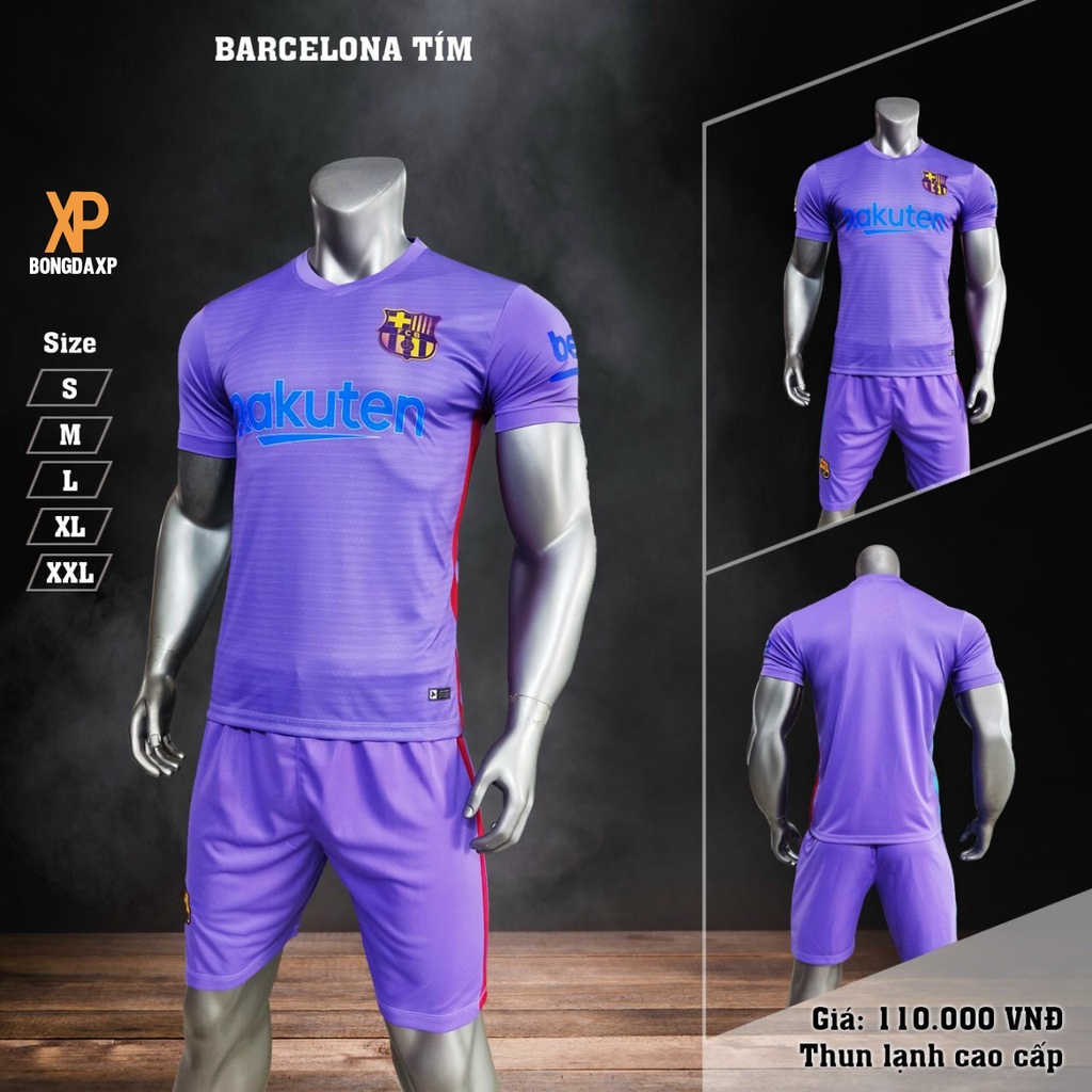 Quần áo bóng đá, đồ đá banh CLB Barcelona Tím Vải thun lạnh cao cấp