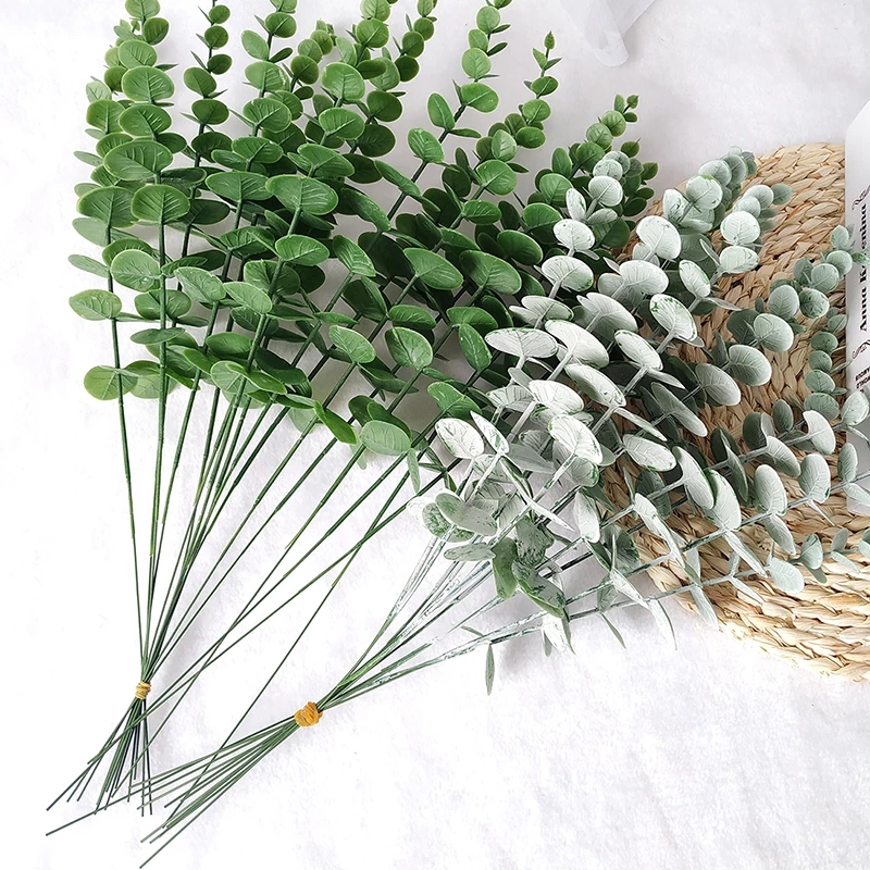 3D Silk Simulation Eucalyptus/ Real Touch Green Artificial Plants/ Fake Plant Leaf Home Wedding Garden Decoration