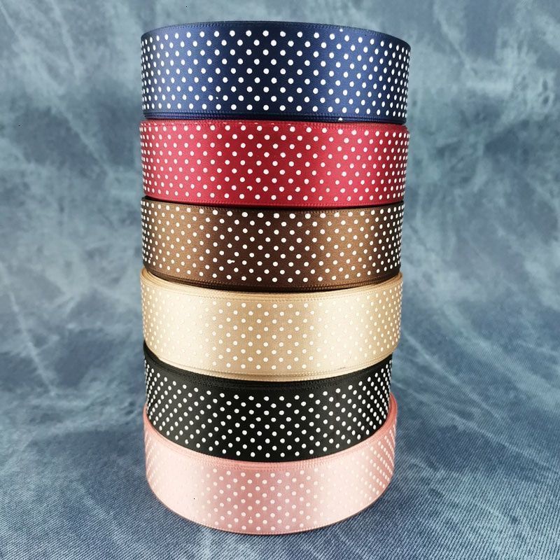 (25 Yards/roll) 25mm Dots Printed Cartoon Satin Ribbon Gift Wrap Decoration Ribbons