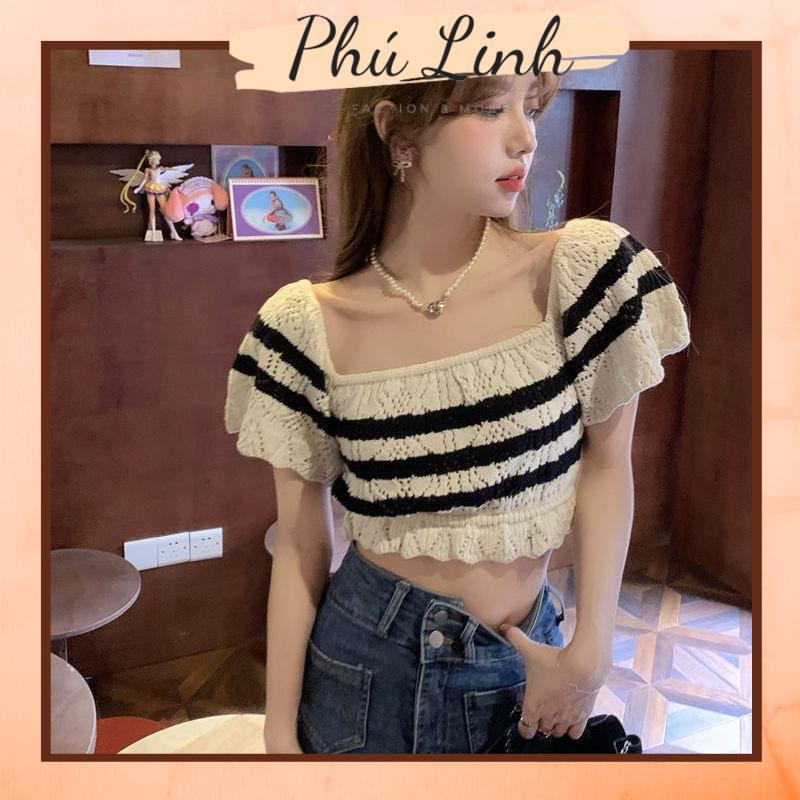 MS720 Áo kiểu len nữ croptop đan móc Hàn Quốc
