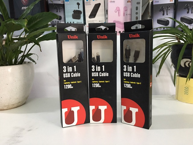 [Sạc nhanh]Cáp sạc ĐT 3 trong 1 (Type C-- Micro) Unik