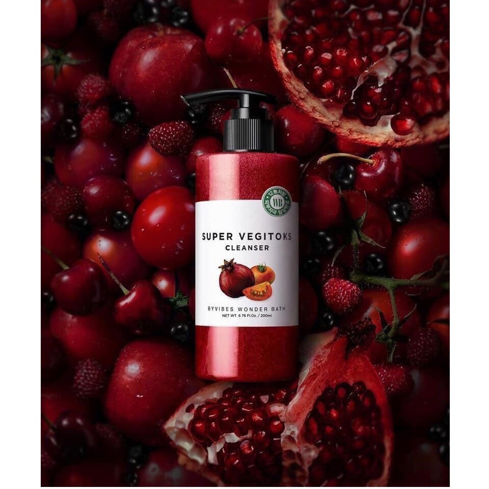 Sữa rửa mặt sủi bọt chiết xuất rau củ Byvibes Wonder Bath Super Vegitoks Cleanser Red 300ml - Đỏ + Quà tặng