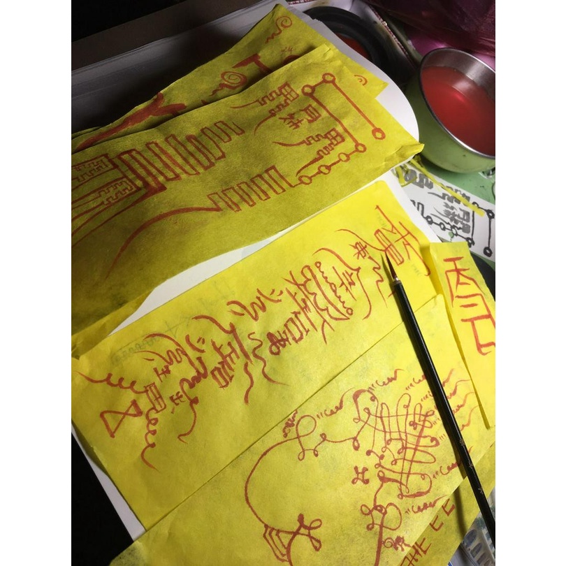 100 tờ Giấy hoàng chỉ vàng in vẽ phù kt 7x27cm