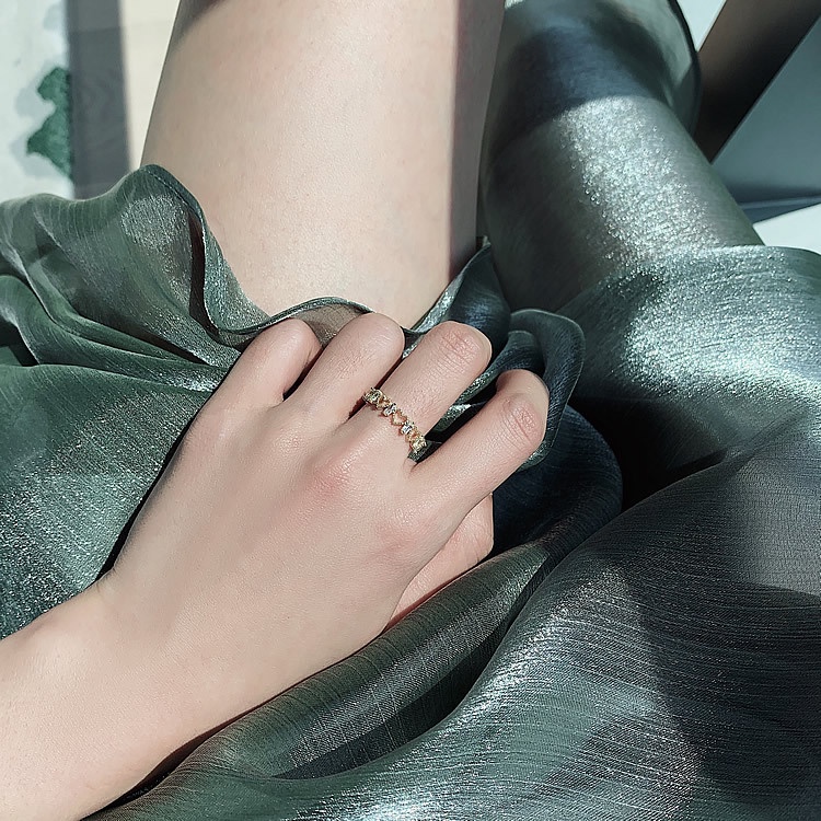 Nhẫn Hở Đính Đá Zircon Hình Trái Tim Có Thể Điều Chỉnh Thanh Lịch Cho Nữ