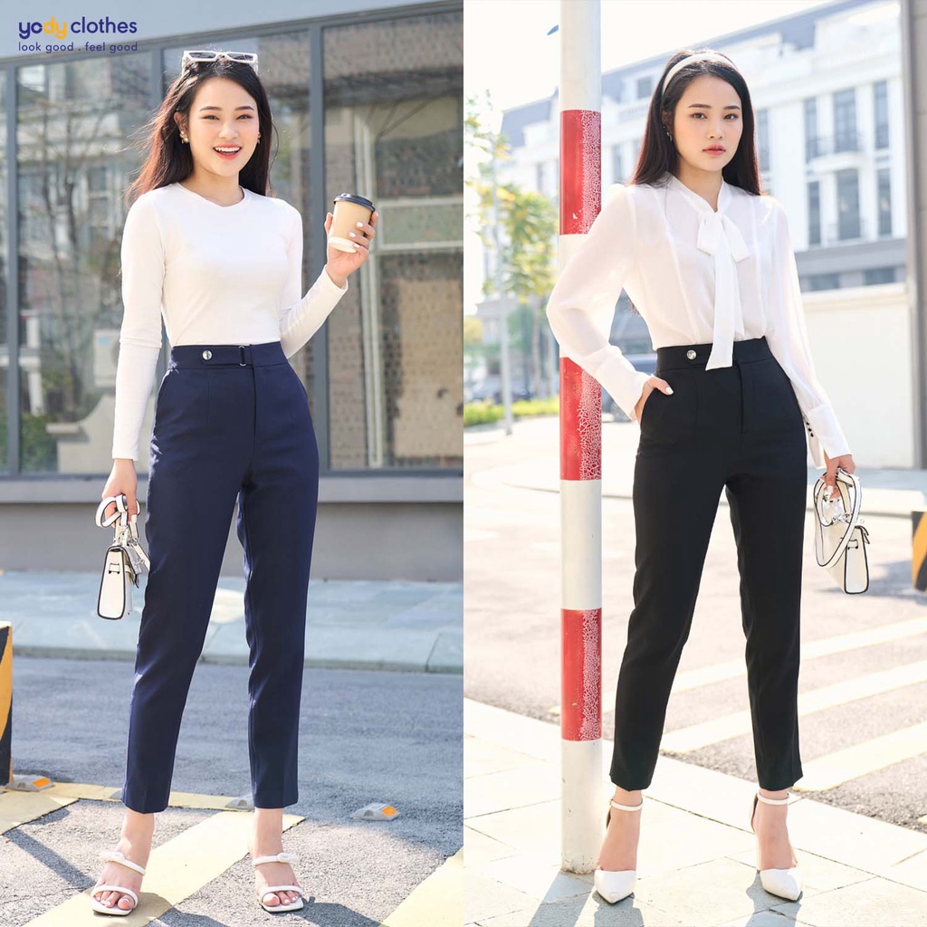 Quần tây nữ YODY lưng cao đai vuông chất vải Tuytsi trơn màu, phù hợp công sở QAN5134