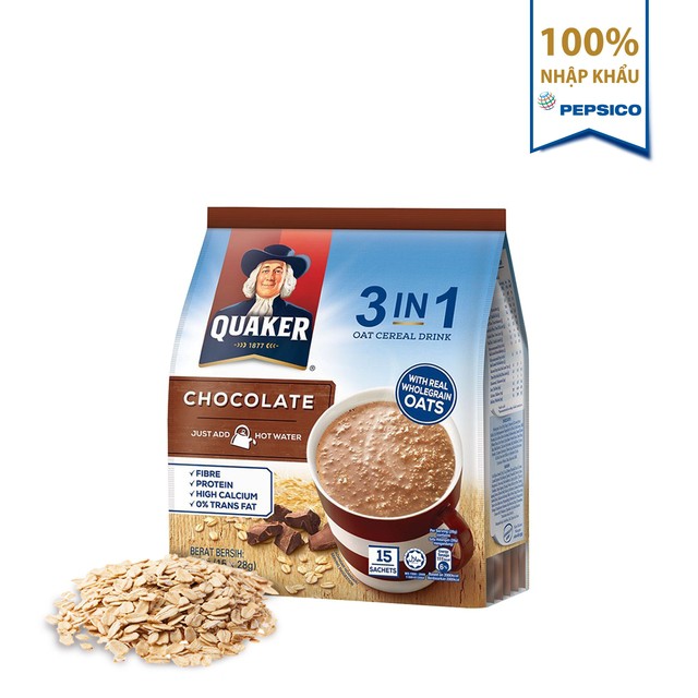 Thức uống yến mạch Qua-ker Oats 3 in 1 Vị Chocolate Gói 420g | BigBuy360 - bigbuy360.vn