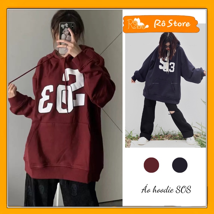 Áo nỉ hoodie nam nữ form rộng tay bồng hình in SOS 5D siêu nét phong cách Ulzzang chất nỉ dày dặn Rô Store HD24