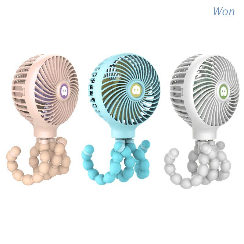 Quạt Làm Mát Mini Cầm Tay Sạc Cổng USB Hình Bạch Tuộc Có Thể Điều Chỉnh Treo Xe Đẩy Em Bé