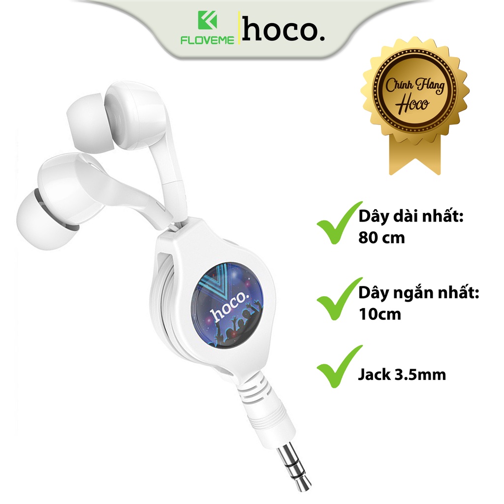Tai Nghe Dây Rút Hoco M68 Có Micro Đàm Thoại, Chất Âm Tốt, Gọn Nhẹ, Tự Động Rút Cáp, Thuận Tiện Mang Đi Khắp Nơi.