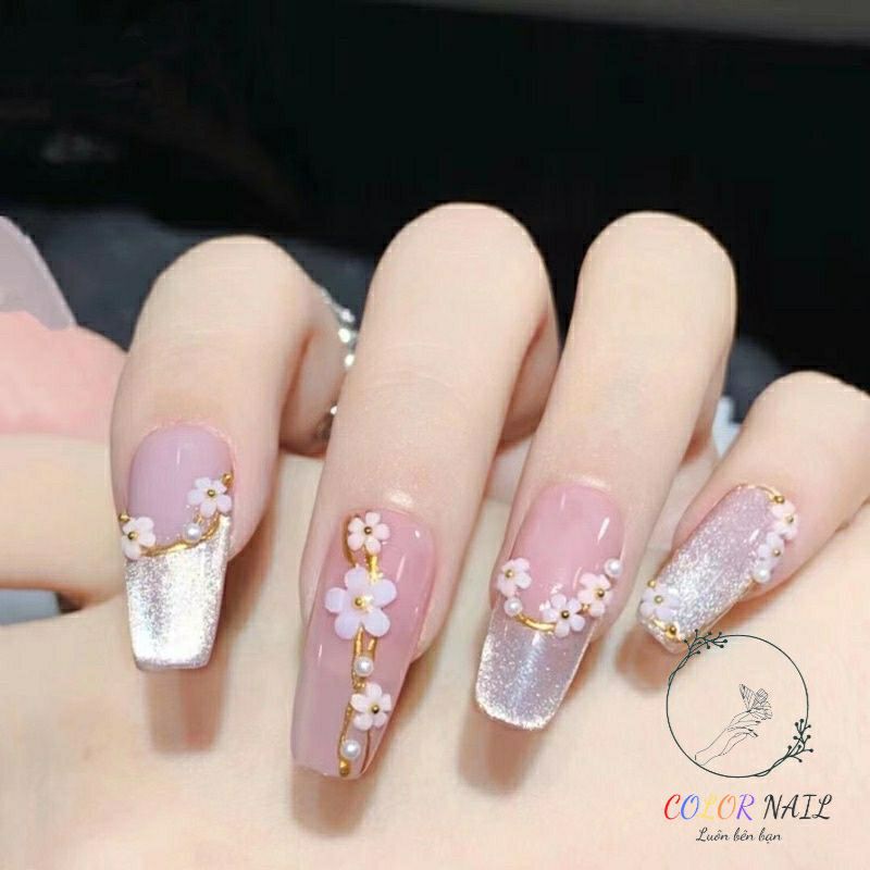 Nail box - Móng up thiết kế : Hoa nhí chỉ vàng