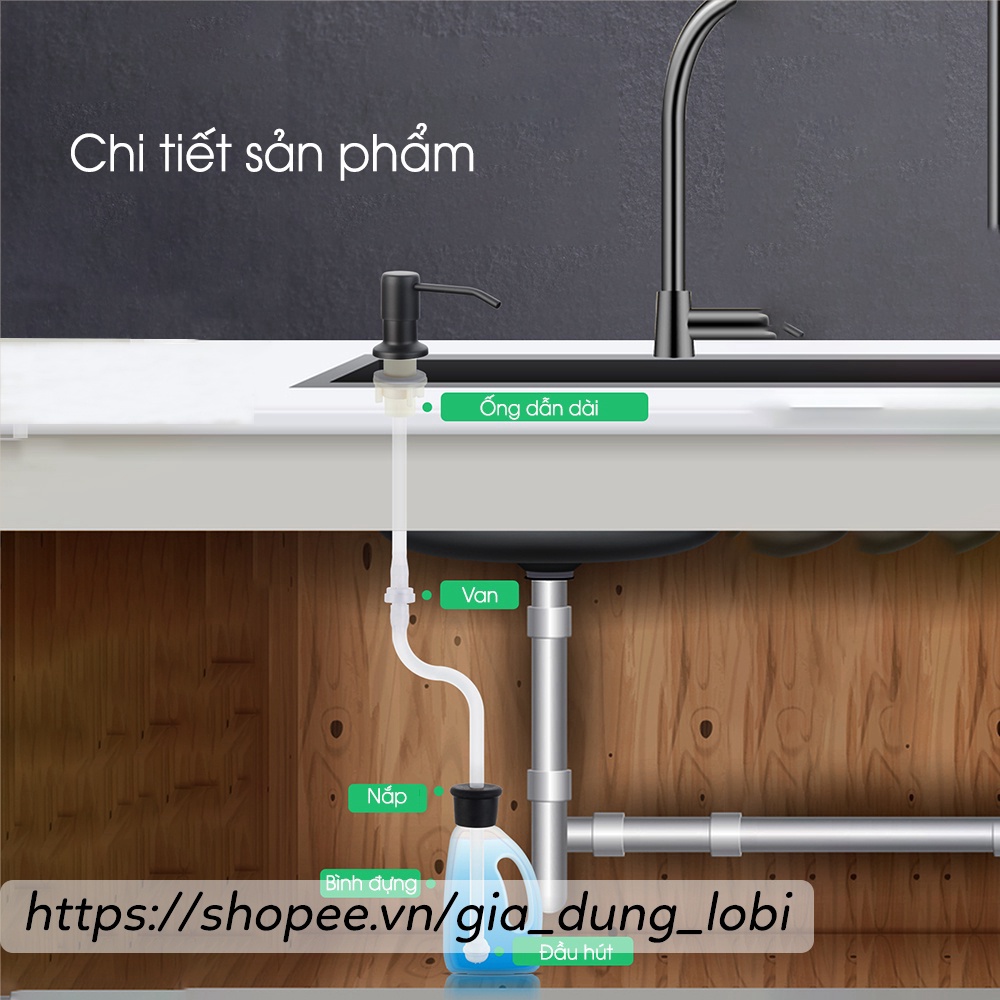 Bô vòi bơm nước rửa chén lắp chìm bồn rửa Vòi hút xà phòng thông minh ống dẫn silicon dài 1.2m