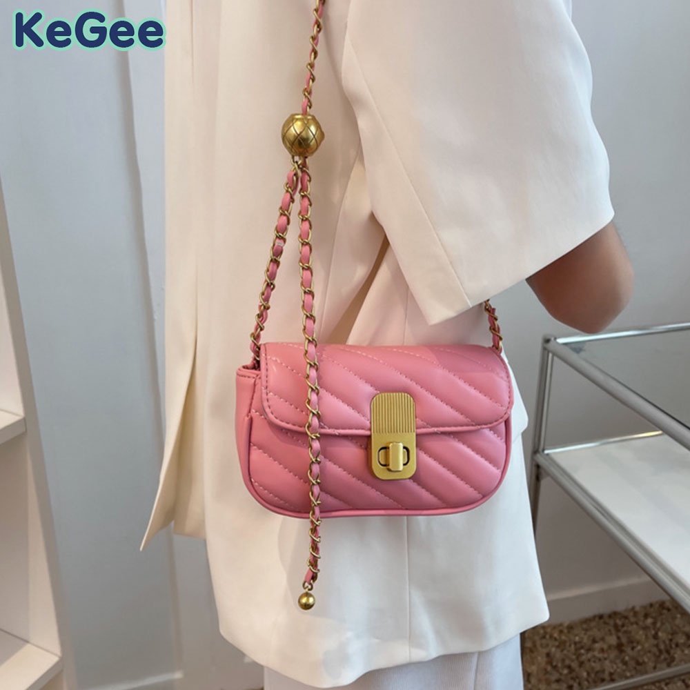 Túi xách nữ KeGee Túi Đeo Chéo Mini Da PU Phối Dây Xích Thời Trang Hàn Quốc Sang Trọng Cho Nữ