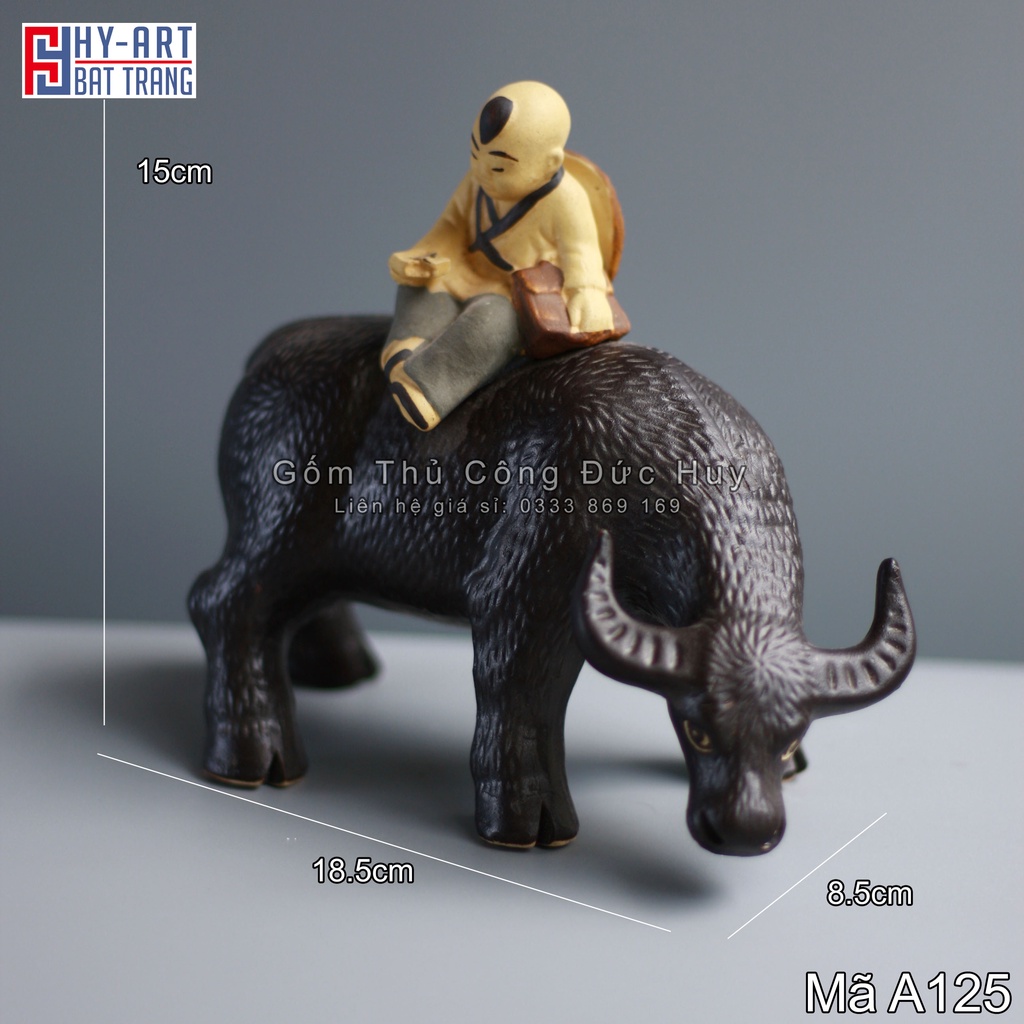 Mô hình gốm Bé cưỡi trâu cúi đầu trang trí hòn non bộ