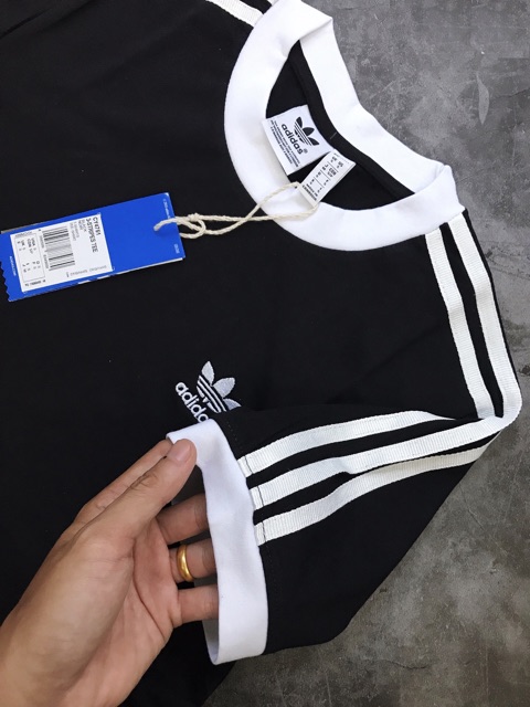 (HÀNG XUẤT XỊN) Áo đen 3-Stripes Tee in Black form nử