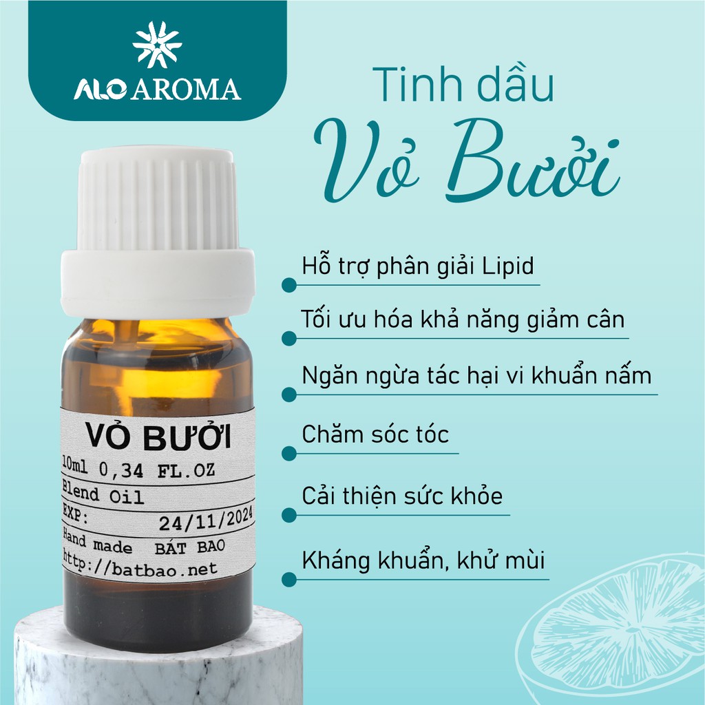 Tinh Dầu Vỏ Bưởi Thiên Nhiên mọc tóc, khử mùi, chống vi khuẩn nấm mốc Pomelo Essential Oil AloAroma