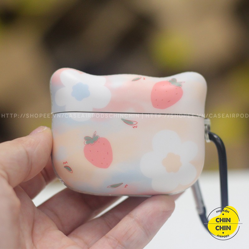 Vỏ Airpod 2 Mặt Mèo Đựng Tai Nghe Airpods1 2 Pro Hoa Dâu Tây Bằng Nhựa TPU Chống Bám Bụi - Chinchin Case