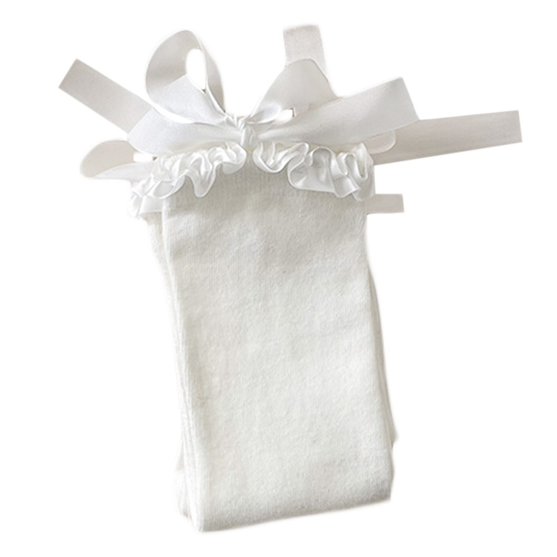 Tất cao đến đùi bằng Satin có diềm xếp nếp đính nơ ruy băng phong cách Lolita Harajuku cho nữ dùng Cosplay