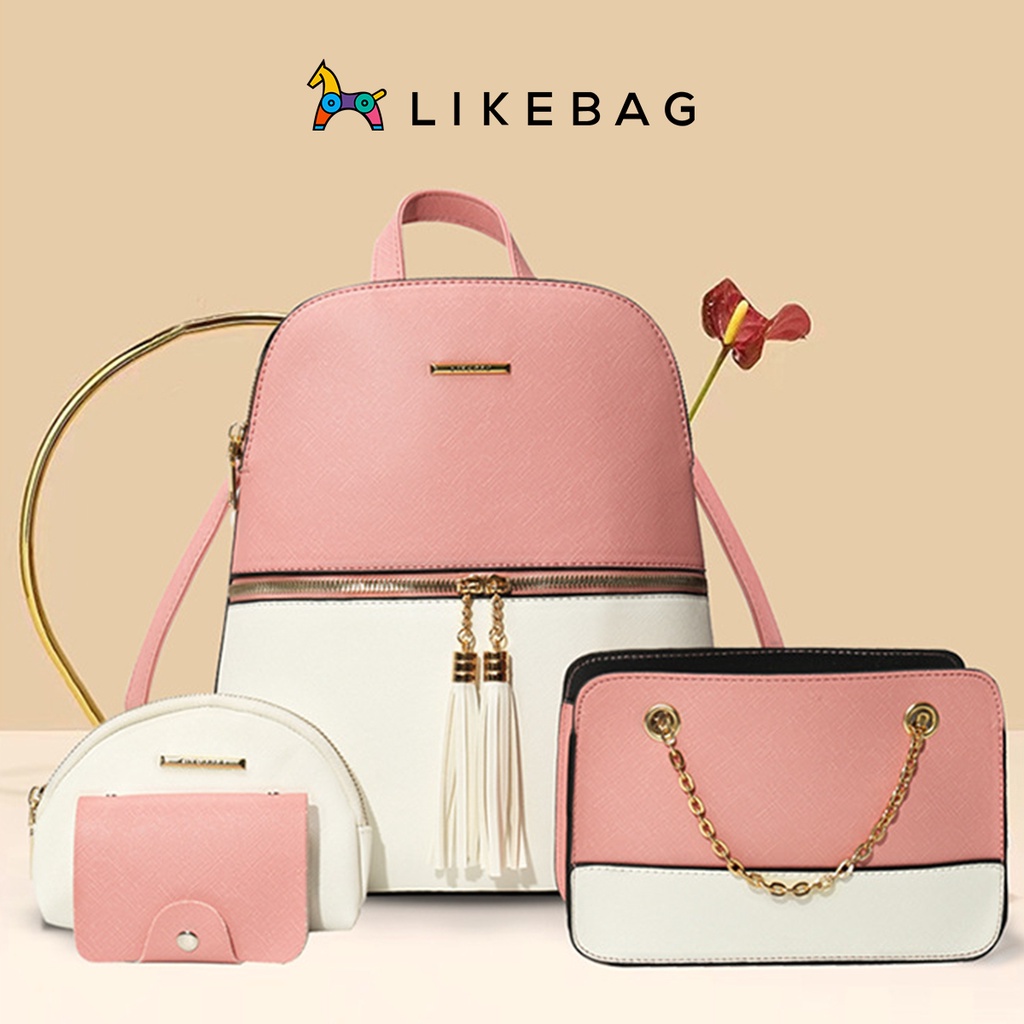 Combo 4 món balo nữ, túi đeo chéo, ví cầm tay, bóp mini LIKEBAG cao cấp chính hãng TB20823 - LIBAGI