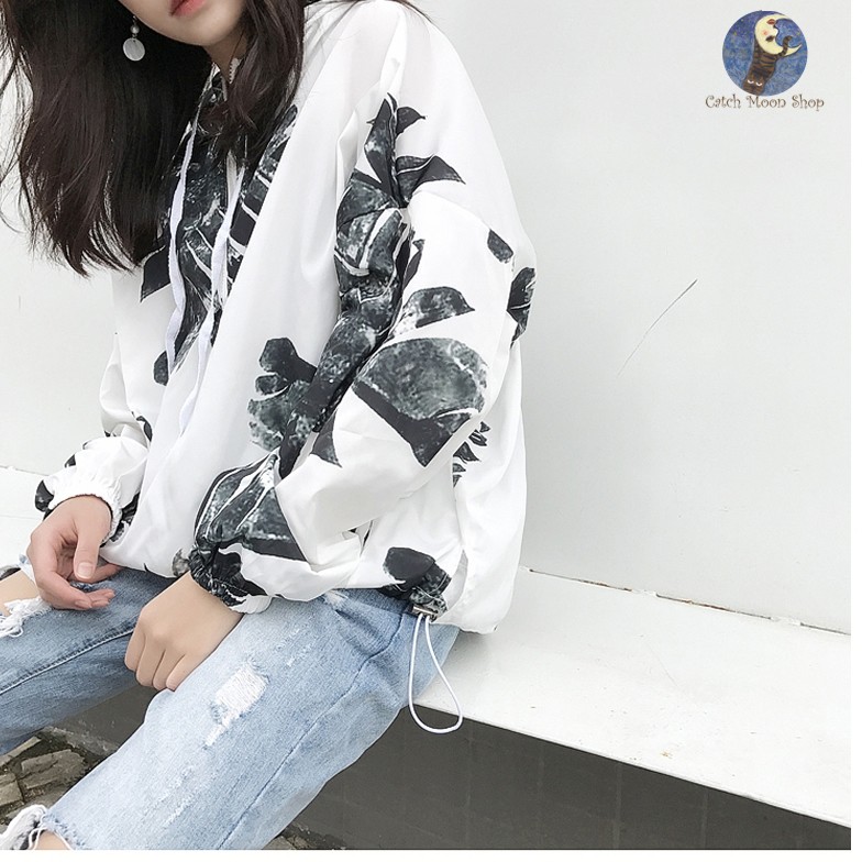 Áo gió Ulzzang hoạ tiết lá cây freesize | BigBuy360 - bigbuy360.vn