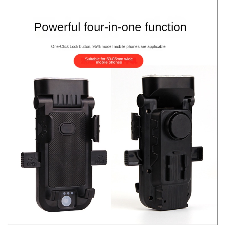 Đèn Pin 4000mAh 4 Trong 1 Tích Hợp Giá Đỡ Điện Thoại Và Còi Sạc USB Dành Cho Xe Đạp