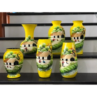 Bình gốm Bát Tràng hoạ tiết làng quê