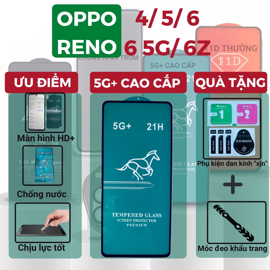 Kính cường lực Oppo Reno 4/ 5/ 6/ 6 5G/ 6z Full màn hình cao cấp 🎁Quà Tặng 🎁 Siêu mượt- Siêu chuẩn - Độ trong HD+