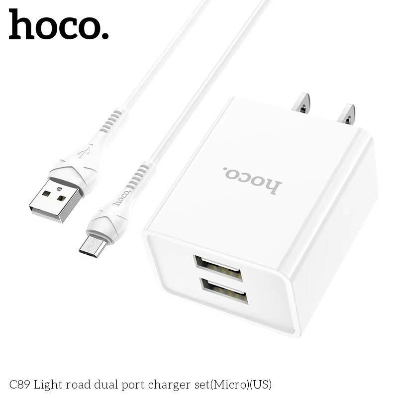 Bộ củ sạc hoco C89 2 cổng usb kèm dây sạc có các loại chân micro lightning và type-c