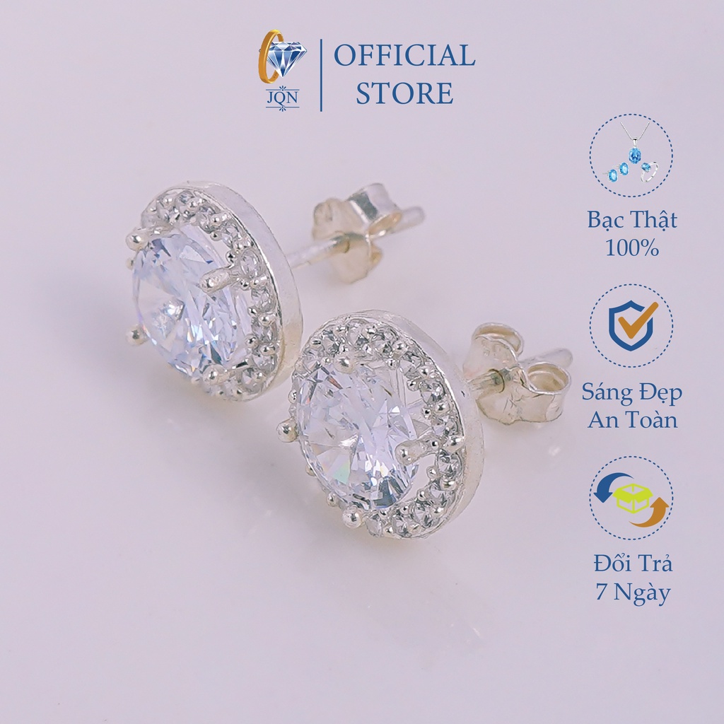Khuyên Tai Tròn JQN Bông Tai Nữ Bạc Mặt Đá Tròn Trẻ Trung T19